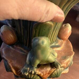 Artistic Frog Vase with Green and Brown Accents